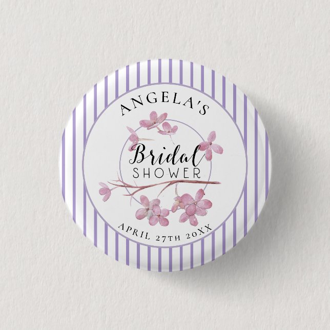 Lavender Pink Lilac Stripes Bridal Shower  1 Inch Round Button (Front)