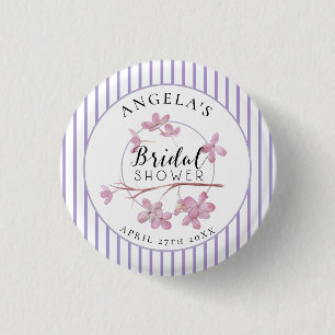 Lavender Pink Lilac Stripes Bridal Shower  1 Inch Round Button