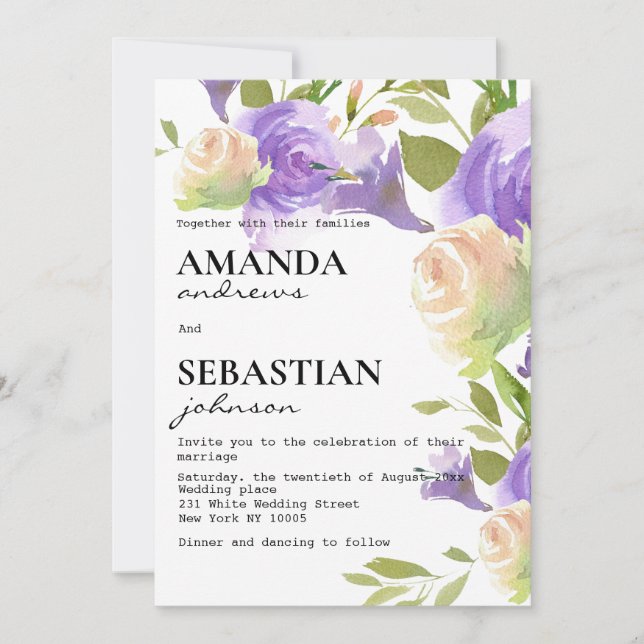 Lavender pink mint green floral botanical wedding  invitation (Front)