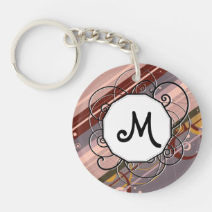 Lavender & Pink Modern-Retro Stripes with Monogram Keychain