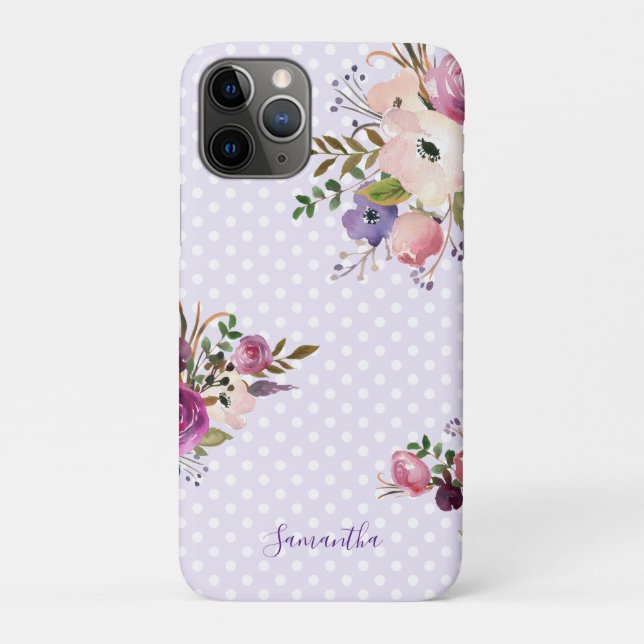 Lavender Pink Peach Floral Polka Dot Personalized Case-Mate iPhone Case (Back)