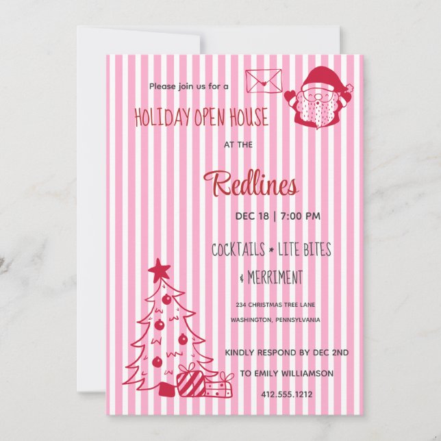 Lavender Pink Plaid Holiday Open House Invitation (Devant)