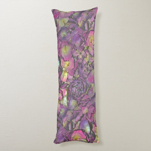 Lavender Pink Rose Petals Watercolor Body Pillow (Back (Vertical))