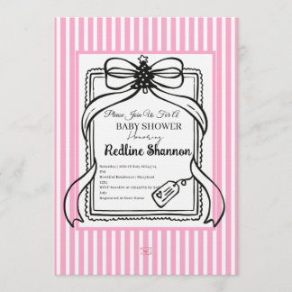 Lavender Pink Striped Bow Baby Shower  Invitation