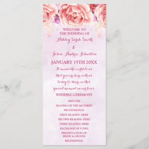 Lavender Pink Watercolor Flowers Wedding Program