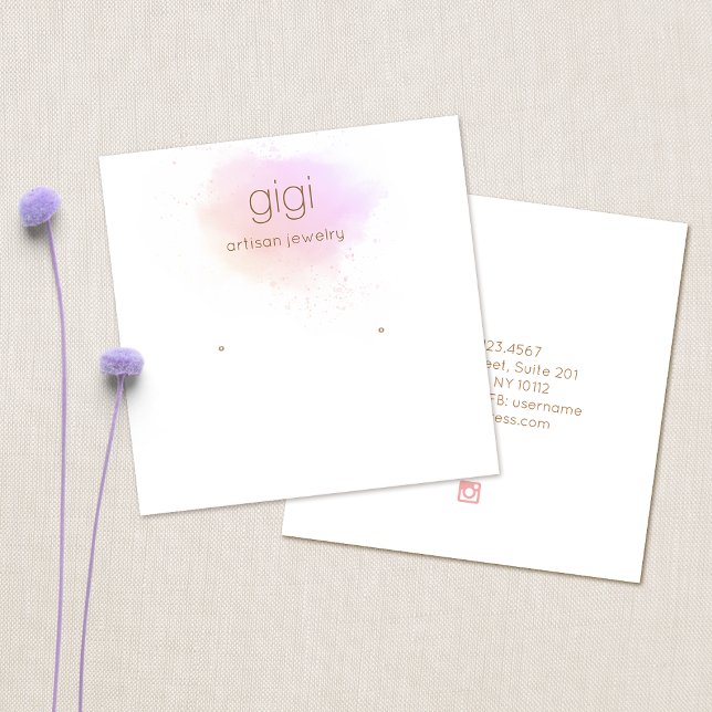Lavender Pink Watercolor Logo Earring Display Square Business Card (Creator Uploaded)
