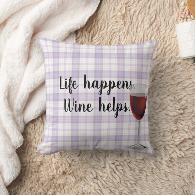 Lavender Plaid With Red Wine In Glass Throw Pillow (Blanket)