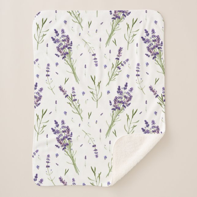 Lavender Plant Pattern Sherpa Fleece Blanket (Front)
