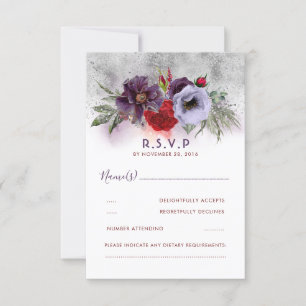 Lavender Plum and Burgundy Floral Wedding RSVP Card