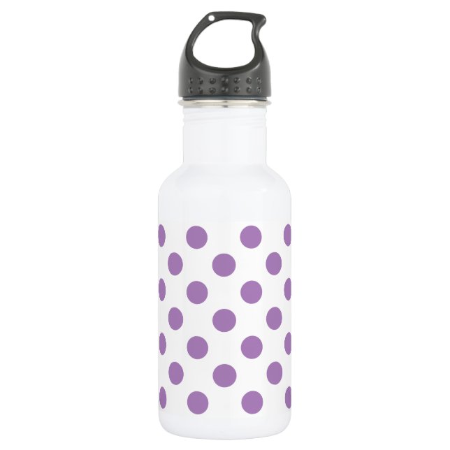 Lavender polka dots on white 532 ml water bottle (Front)