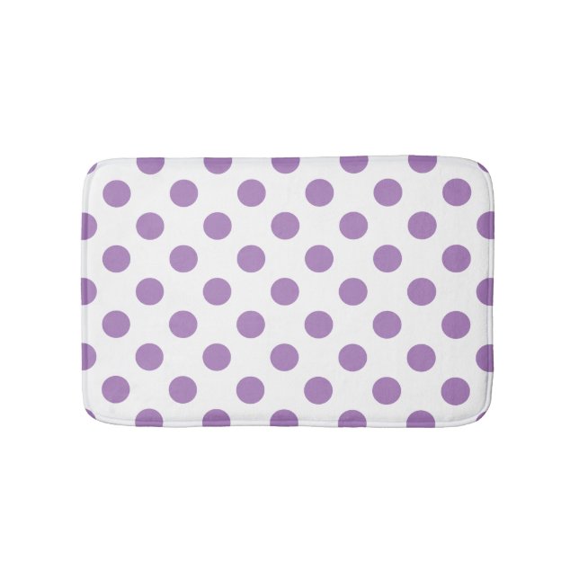 Lavender polka dots on white bath mat (Front)