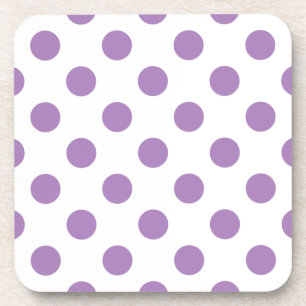 Lavender polka dots on white coaster