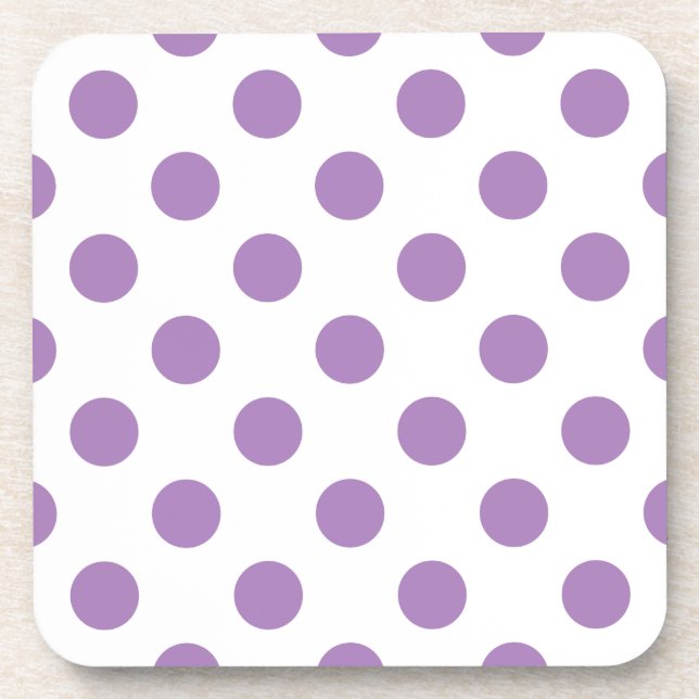Lavender polka dots on white coaster (Front)