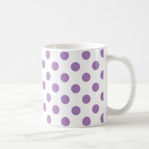 Lavender polka dots on white coffee mug