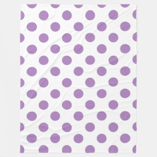 Lavender polka dots on white fleece blanket