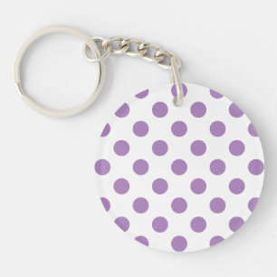 Lavender polka dots on white keychain