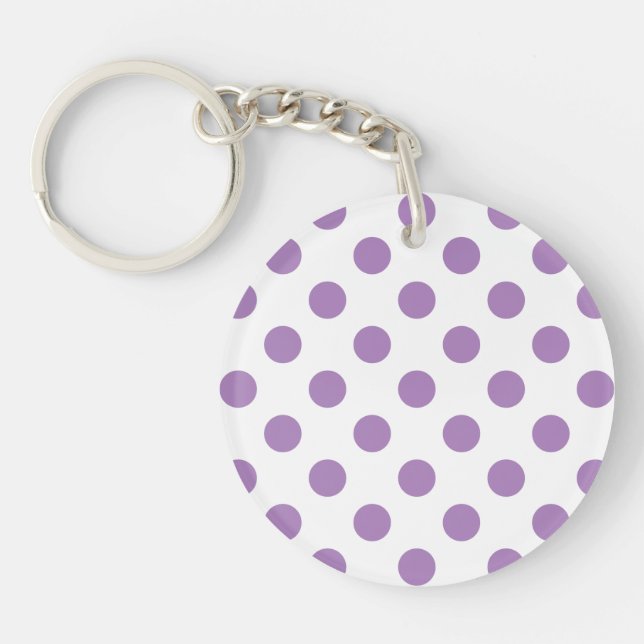 Lavender polka dots on white keychain (Front)