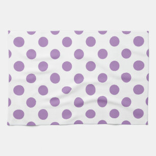 Lavender polka dots on white kitchen towel
