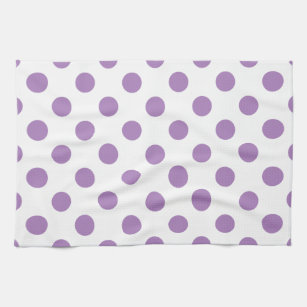 Lavender polka dots on white kitchen towel