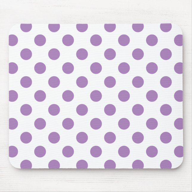 Lavender polka dots on white mouse pad (Front)