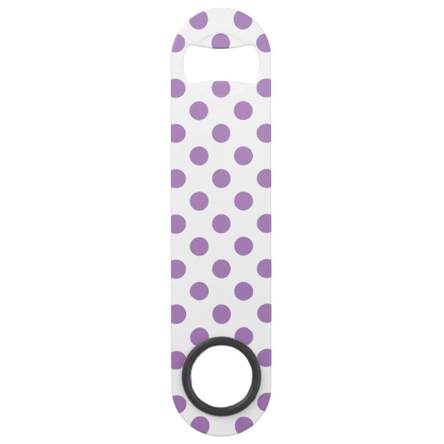 Lavender polka dots on white speed bottle opener (Front)