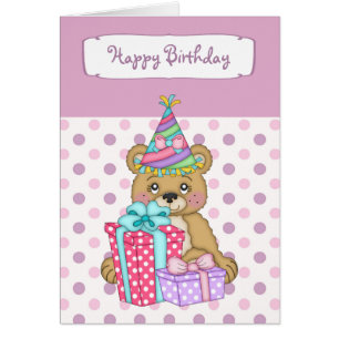 Lavender Polkadot Bear Carte de voeux Anniversaire