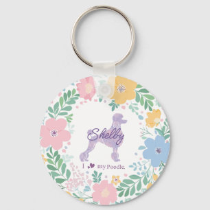 Lavender Poodle with Floral Wreath Custom Photo Keychain