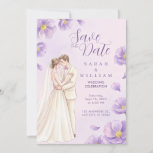 Lavender Poppy Watercolor Wedding Invitation