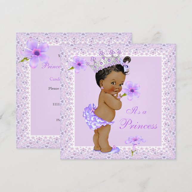 Lavender Princess Baby Shower African American Invitation (Front/Back)