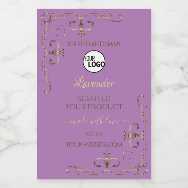 Lavender Product Label Gold Ornate Corner Add Logo (Single Label)