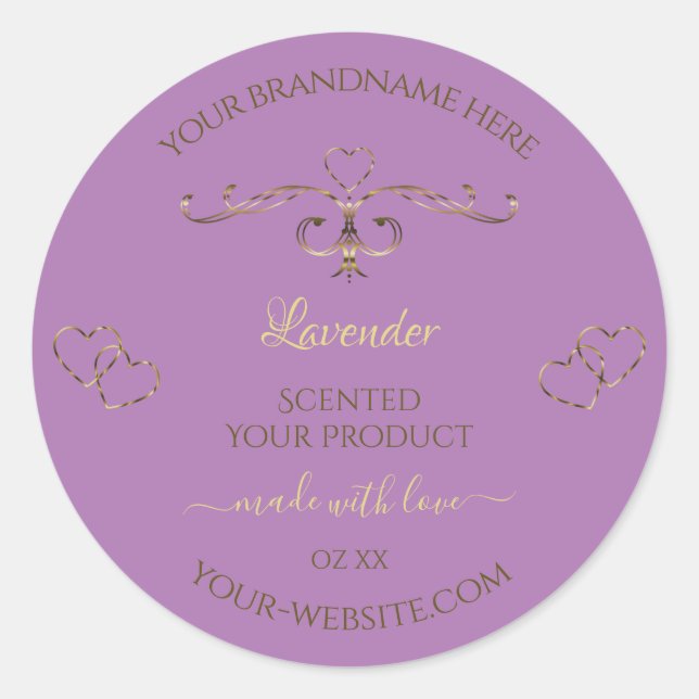Lavender Product Labels Gold Ornate Borders Hearts (Front)