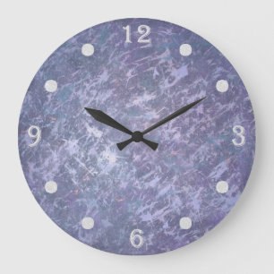 Lavender Purple Abstract   Metallic Brushstroke Large Clock