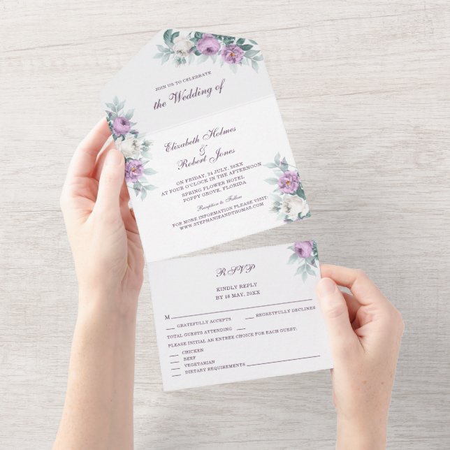 Lavender Purple All in One Wedding Invitation (Déchirure)