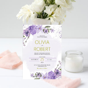 Lavender Purple and Gold Lilac Wedding Invitation