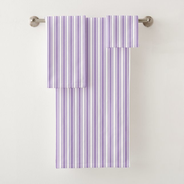 Lavender purple and white candy stripes bath towel set (Insitu)