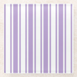 Lavender purple and white candy stripes glass coaster