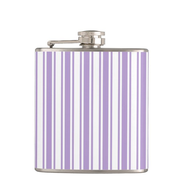 Lavender purple and white candy stripes hip flask (Front)