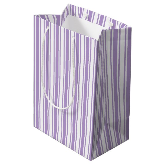 Lavender purple and white candy stripes medium gift bag (Back Angled)