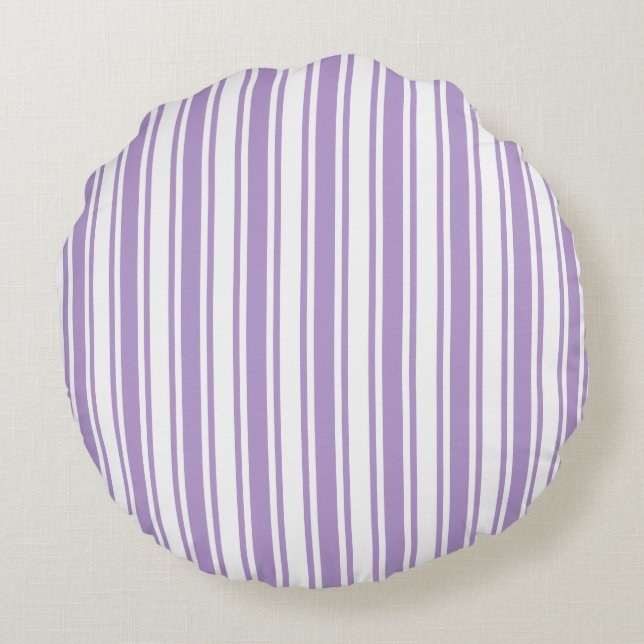 Lavender purple and white candy stripes round pillow (Back)