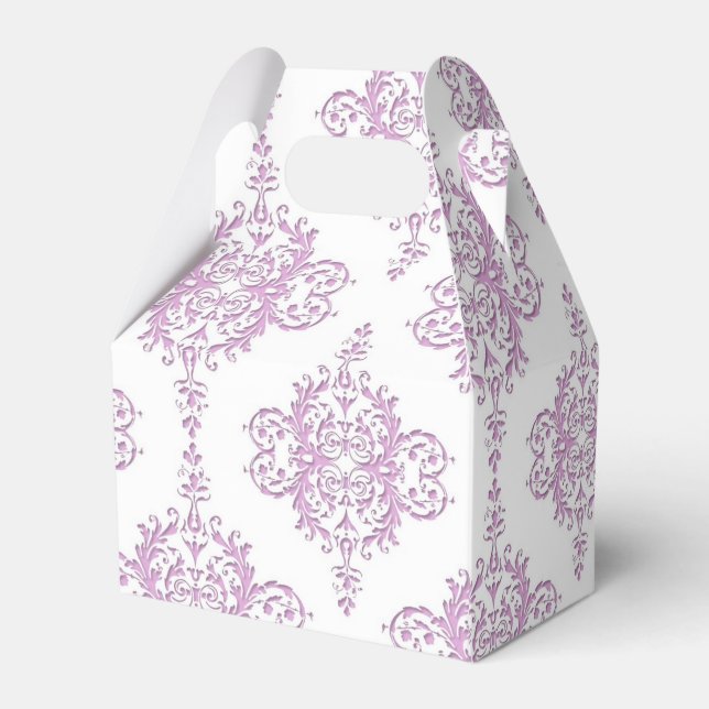 Lavender Purple and White Damask Pattern Favor Box (Back Side)
