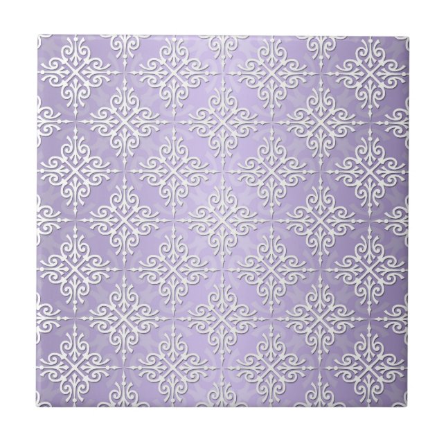 Lavender Purple and White Damask Tile (Front)
