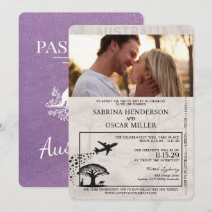 Lavender Purple Australia Passport Wedding Invitation