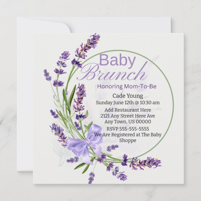 Lavender/Purple Baby Shower/Baby Brunch Invitation (Front)