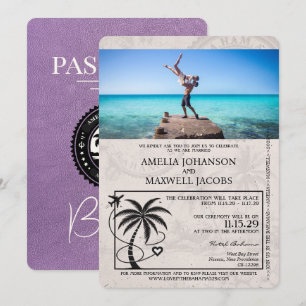 Lavender Purple Bahamas Passport Wedding Invitation
