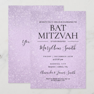Lavender Purple Bat Mitzvah Faux Glitter Paint Invitation