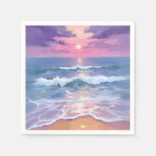 Lavender Purple Beach Sunset Watercolor Napkin