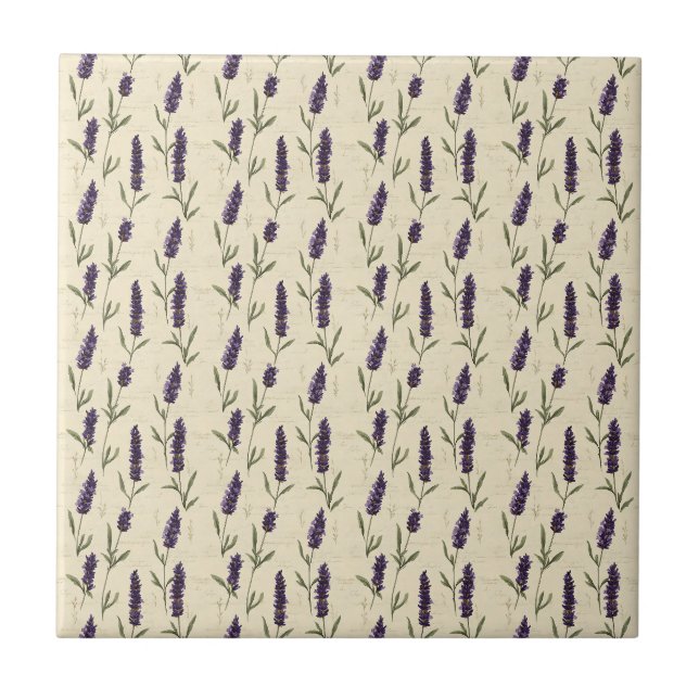 Lavender Purple Beige Botanical Floral Kitchen Tile (Front)