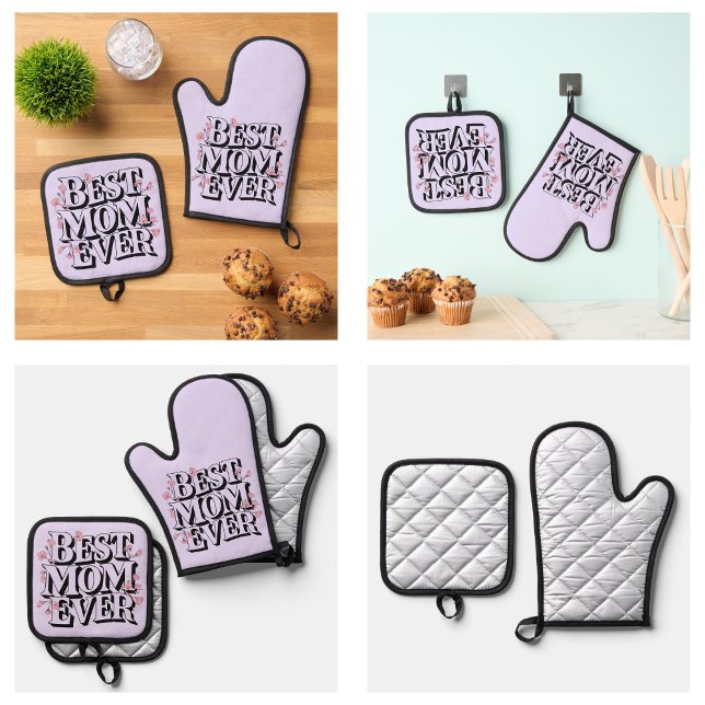 Lavender Purple Best Mom Ever  Oven Mitt & Pot Holder Set (Lavender Purple Best Mom Ever Oven Mitt & Pot Holder Set
)