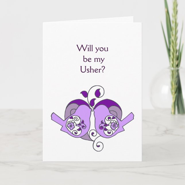 Lavender Purple  Bird Floral Heart Usher Invitation (Front)