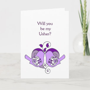 Lavender Purple  Bird Floral Heart Usher Invitation